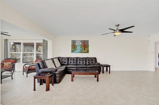 living room featuring ceiling fan