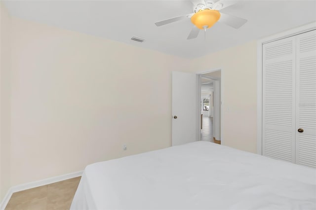 bedroom featuring a closet and ceiling fan