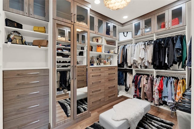 spacious closet with light hardwood / wood-style floors