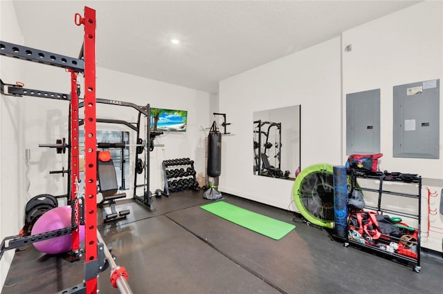 exercise room featuring electric panel