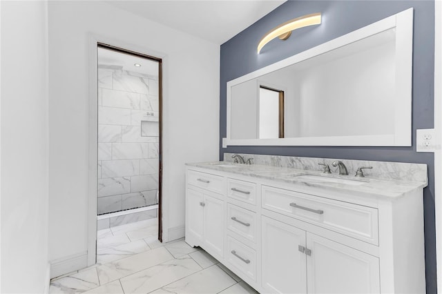 3547 Medford Rd, Casselberry, FL 32707 - bathroom featuring marble look tile flooring, double vanity, and a shower