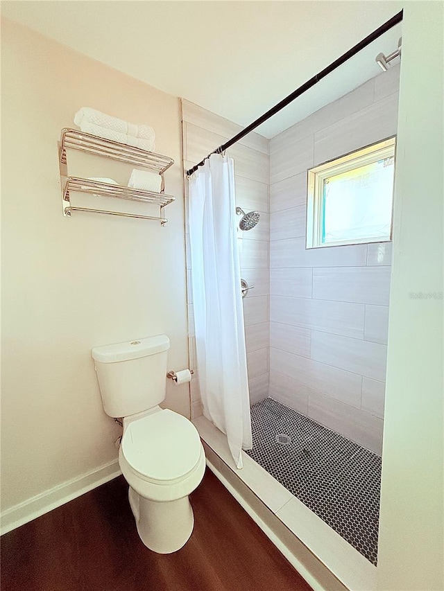 bathroom with a shower with curtain and toilet