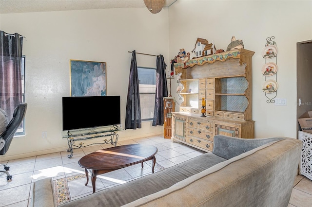 living room with light tile patterned floors