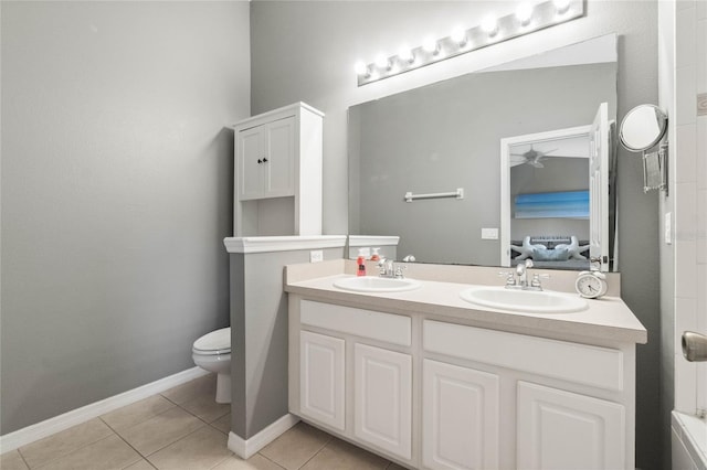 bathroom with tile patterned flooring, vanity, and toilet