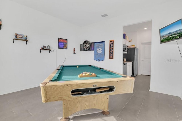 game room with tile patterned floors and billiards