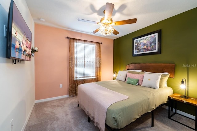 bedroom featuring carpet floors and ceiling fan