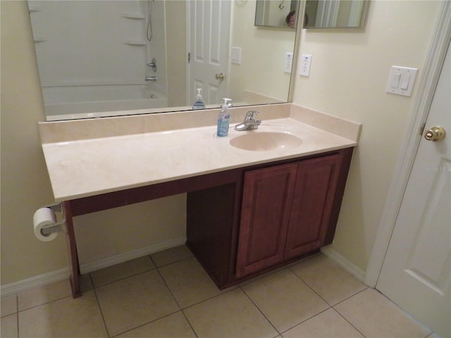 bathroom featuring tile patterned flooring, vanity, and shower / tub combination