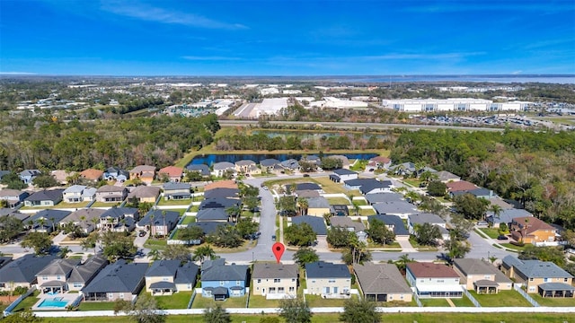 aerial view featuring a water view