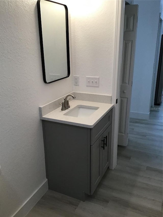 bathroom featuring vanity and hardwood / wood-style floors