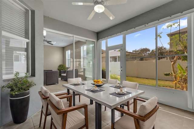 sunroom featuring ceiling fan