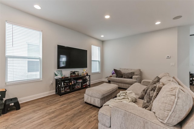 living room with hardwood / wood-style flooring