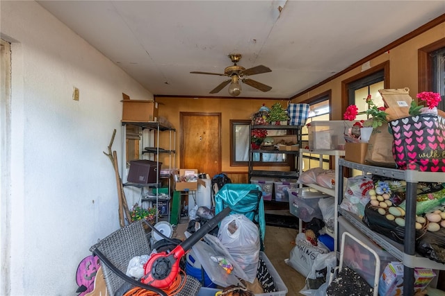 storage area with ceiling fan