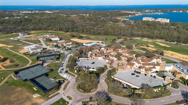 birds eye view of property featuring a residential view and a water view