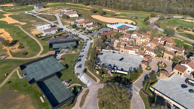 bird's eye view featuring a residential view and golf course view