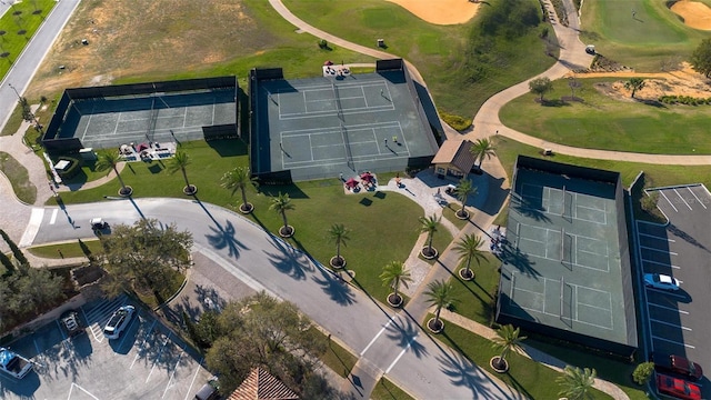 bird's eye view with view of golf course