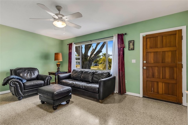 living room with ceiling fan