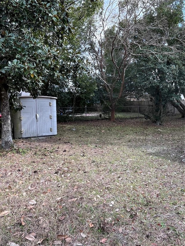 view of yard featuring a shed