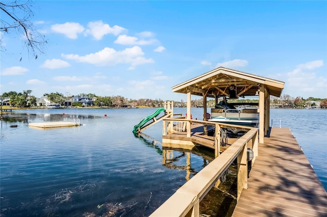 dock area with a water view