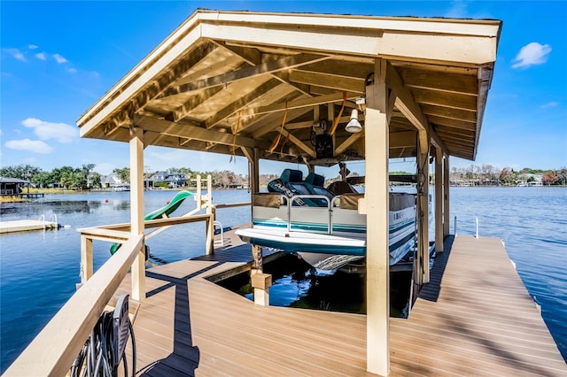 dock area featuring a water view