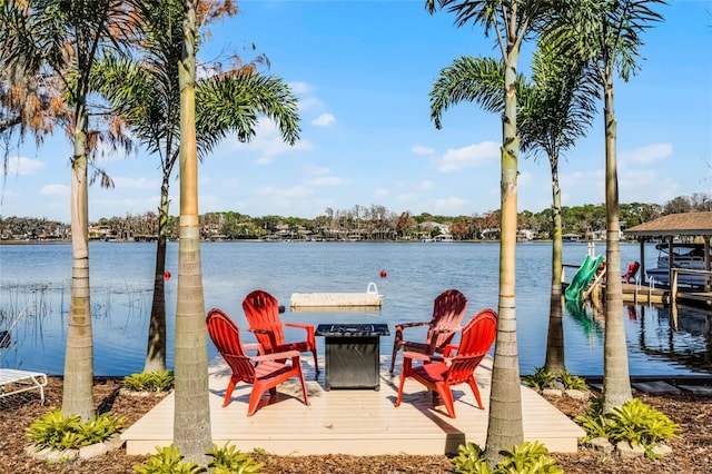 dock area with a water view