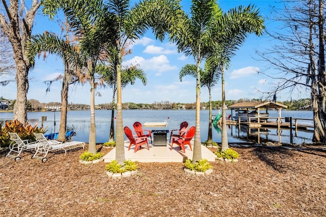 dock area with a water view