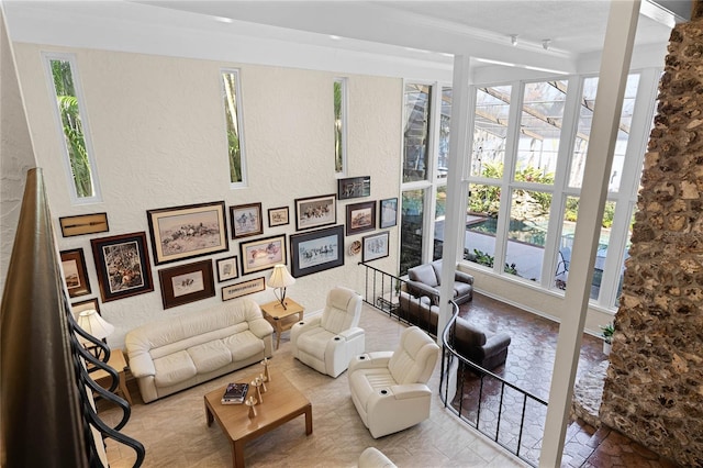 living room with crown molding