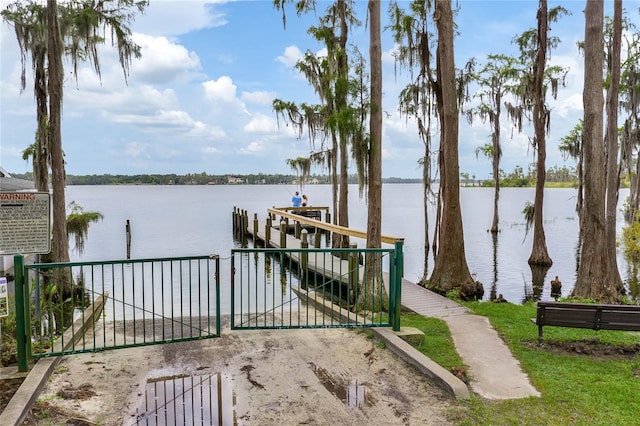 dock area with a water view