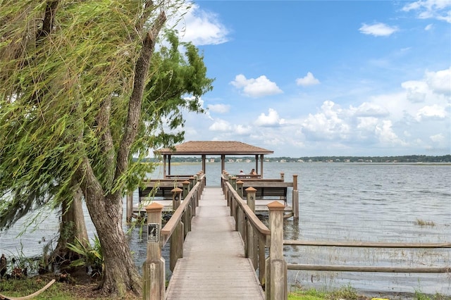 view of dock with a water view