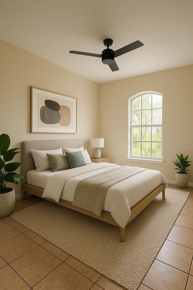 13900 Corrine Key Pl, Orlando, FL 32824 - bedroom with light tile patterned flooring, ceiling fan, and baseboards