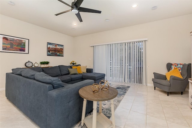 2623 Buena View Rd, Kissimmee, FL 34746 - living area with a ceiling fan, light tile patterned floors, recessed lighting, and baseboards