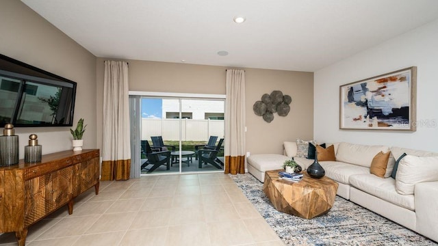 living room featuring light tile patterned floors