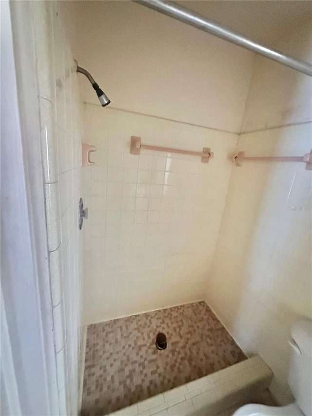 bathroom featuring toilet and tiled shower