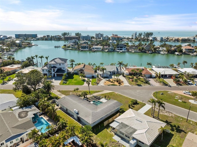 aerial view with a water view