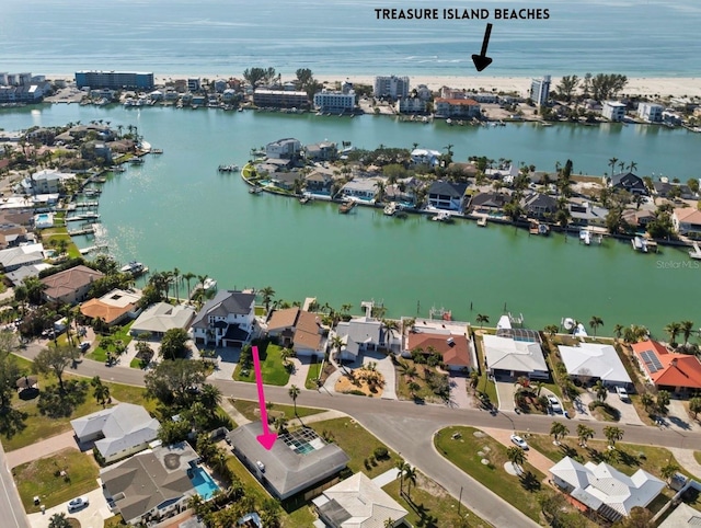 10111 Yacht Club Dr, Treasure Island, FL 33706 - aerial perspective of suburban area with a large body of water