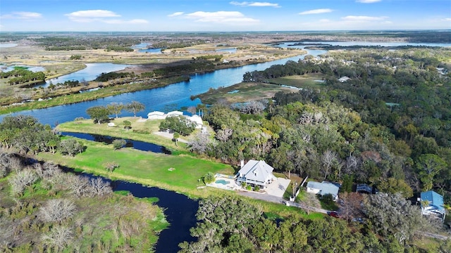 aerial view featuring a water view