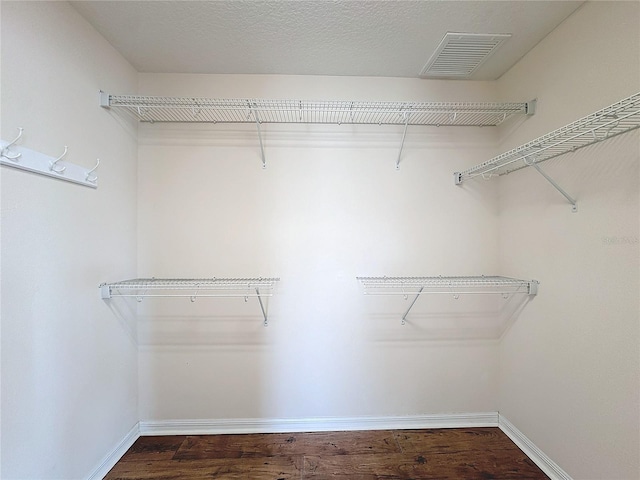 walk in closet with wood-type flooring