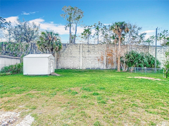 view of yard with a shed