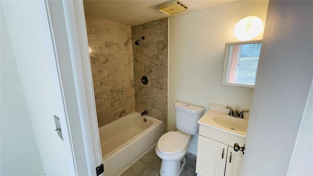 full bathroom featuring tile patterned floors, vanity, toilet, and tiled shower / bath combo