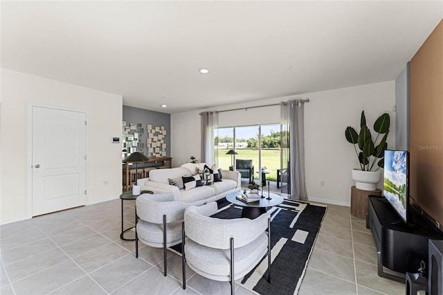 living room featuring light tile patterned flooring