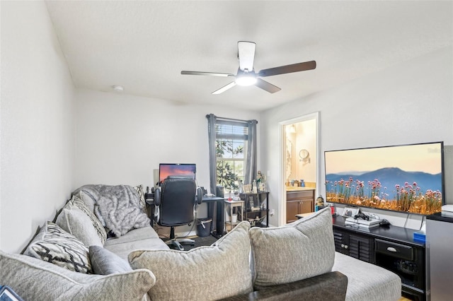 living room with ceiling fan