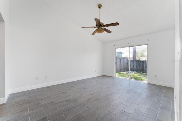 7544 Tern Dr, Orlando, FL 32822 - unfurnished room with lofted ceiling, ceiling fan, wood finish floors, and baseboards