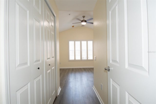 6855 Sperone St, Orlando, FL 32819 - hall featuring lofted ceiling and dark wood-type flooring