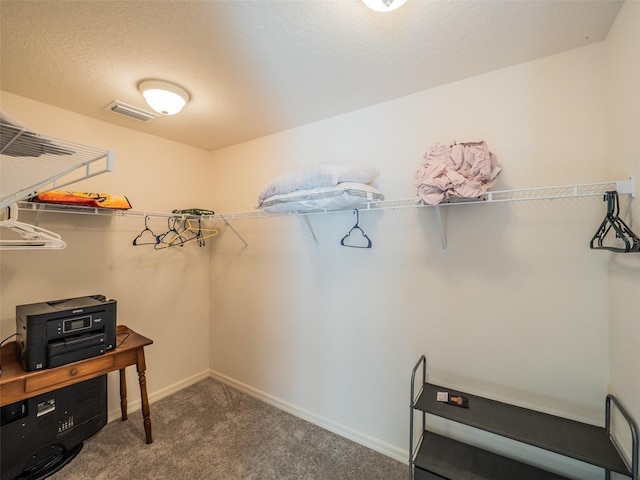 walk in closet with carpet