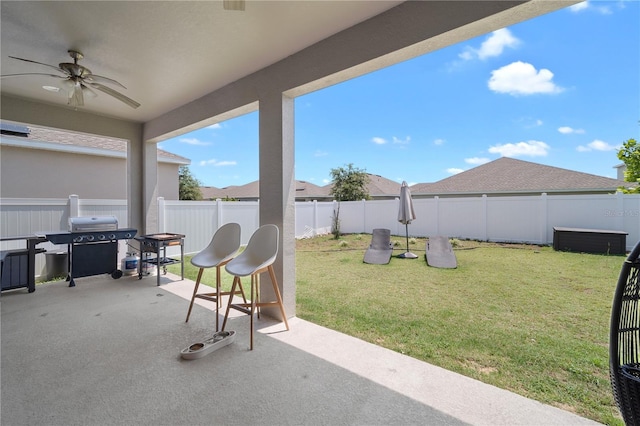 view of patio / terrace featuring grilling area and ceiling fan