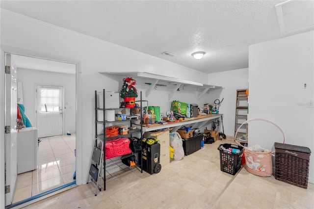 interior space with a textured ceiling