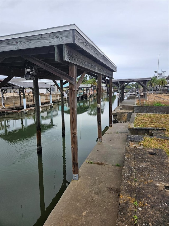 dock area with a water view