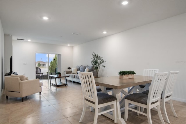 dining room featuring recessed lighting, visible vents, and light tile patterned floors