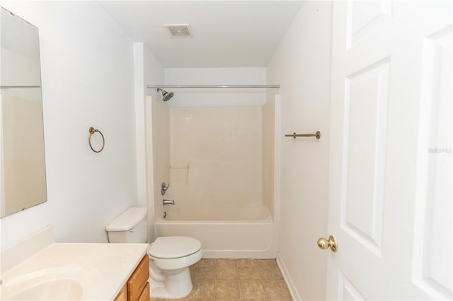 full bathroom featuring tile patterned flooring, vanity,  shower combination, and toilet