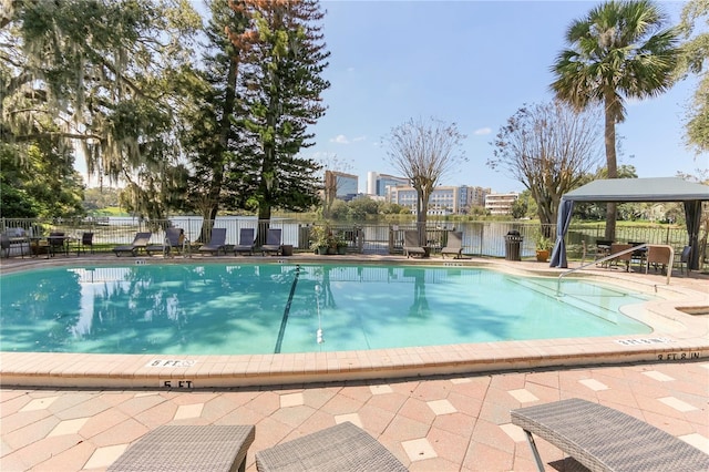 view of pool featuring a gazebo and a patio area