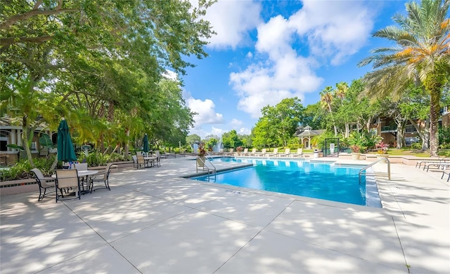 view of swimming pool with a patio area